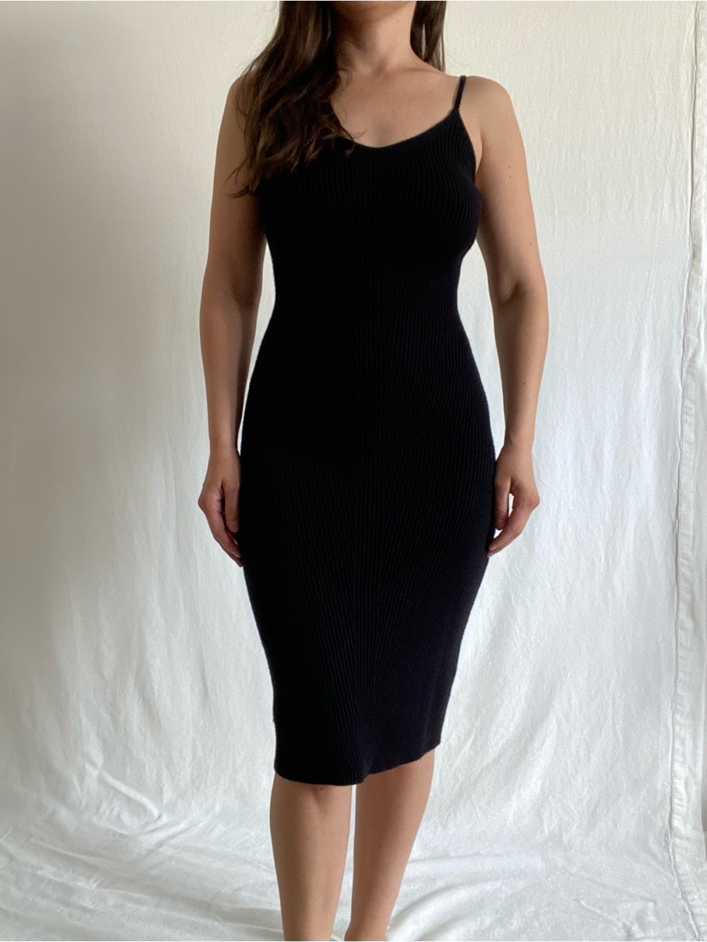 Abercrombie & Fitch Black Ribbed Slip Midi Dress